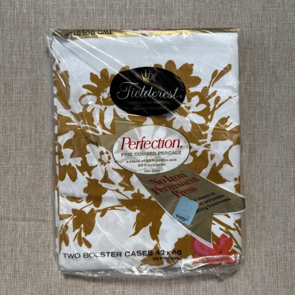 Vintage Fieldcrest Perfection Bolster Cases Pair No Iron Permanent Press Floral - Picture 1 of 7